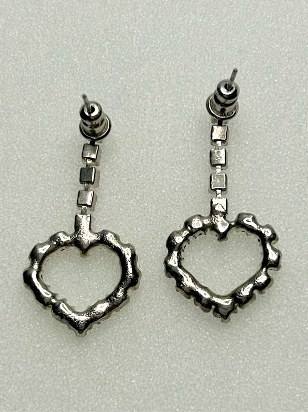 Austrian Crystal Heart Drop Earrings - Silver Tone - Picture 6 of 7